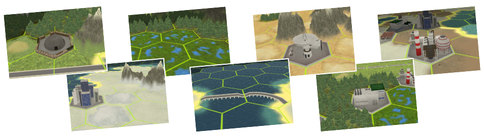 陣地、雪原、湿地、橋、レーダー基地、工場、製油所