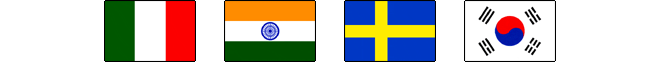 イタリア、インド、スウェーデン、韓国の国旗